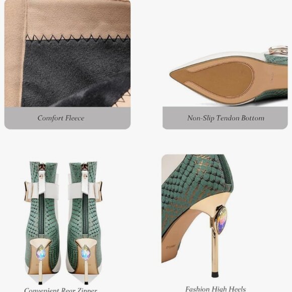 Women's Stiletto Ankle Color Block Turquoise/Black Boots NWOT - Picture 2 of 5